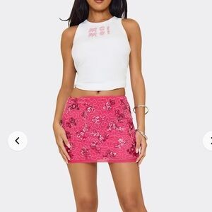 NWT Embellished Mini Skirt Pink Floral Sequin Small